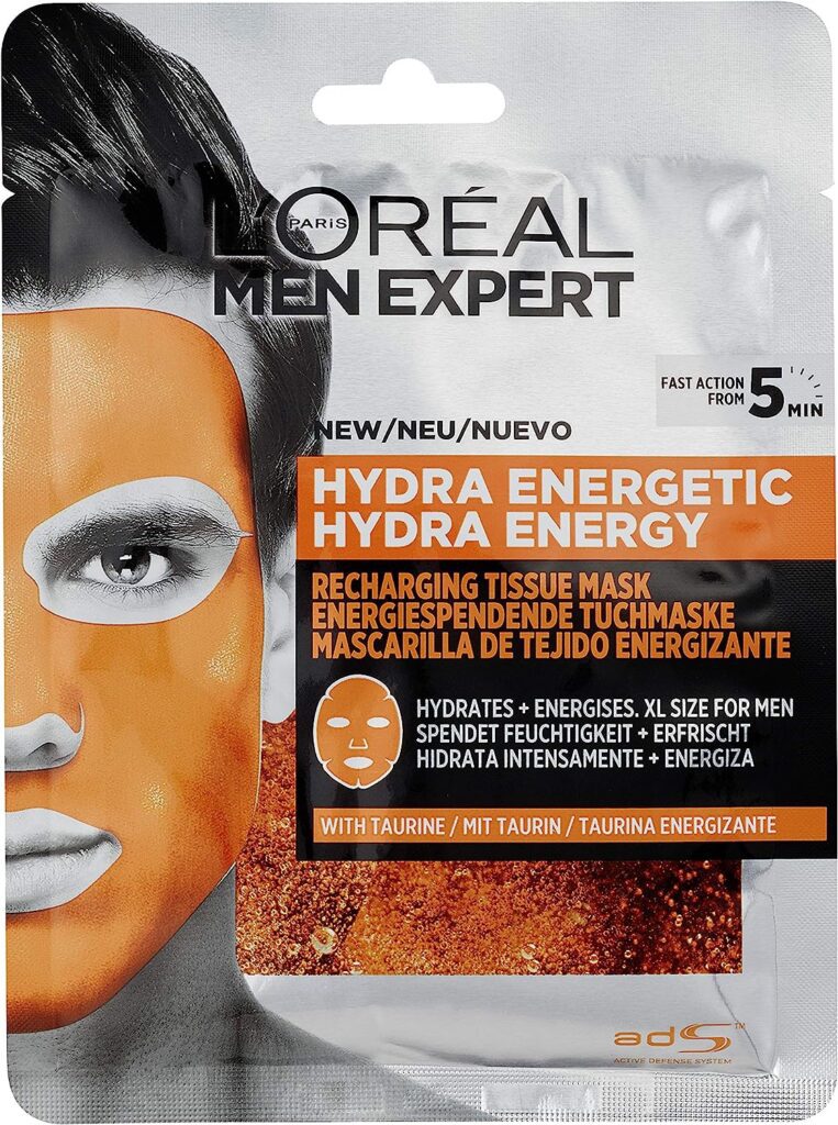 L'Oreal Men Expert Hydra Energetic, Mascarilla de Tejido Energizante para Hombres - paquete 4