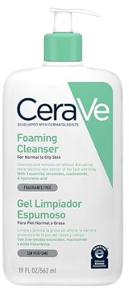 CeraVe Gel Limpiador Espumoso, Elimina el exceso de grasa y suciedad, 