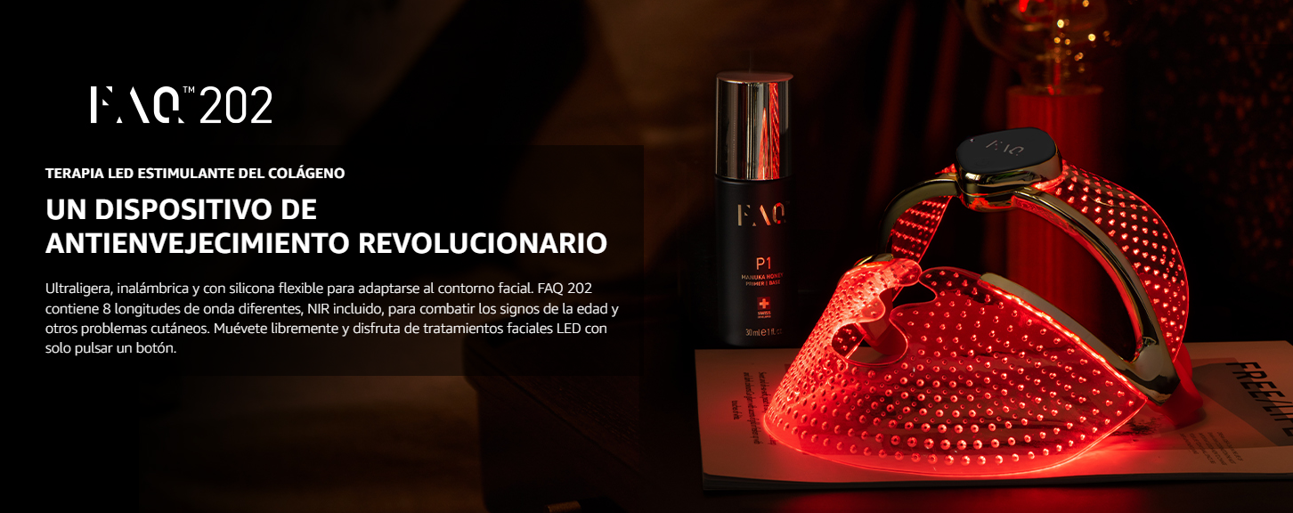 FAQ 202 Mascara led facial profesional NIR + 7 LED - Red light Therapy - Inalámbrica - 600 puntos de luz - Aparatos para la cara portable - Skin Care