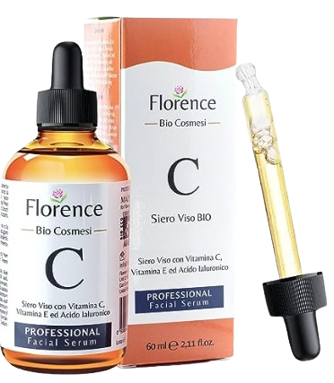 florence 60ml. Bio Sérum Facial con Vitamina C, E y Ácido Hyalurónico. Suero Hidratante, Antiarrugas y Antimanchas para la Cara. Vegano/Organic. Crema Antiedad para Contorno de Ojos y Dermaroller